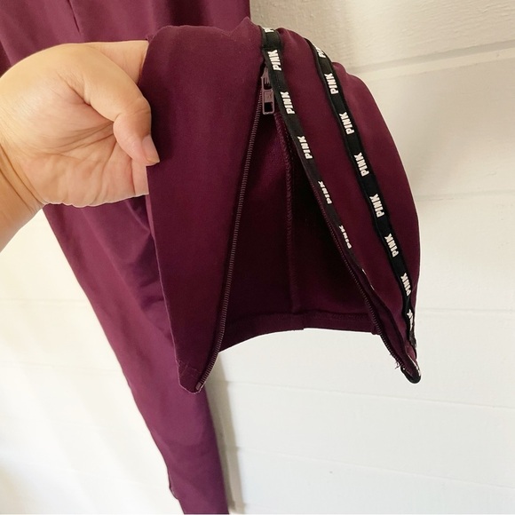 Victoria's Secret Pink Active Skinny Trackpant Burgundy Side Stripe Logo S-M - Picture 9 of 11